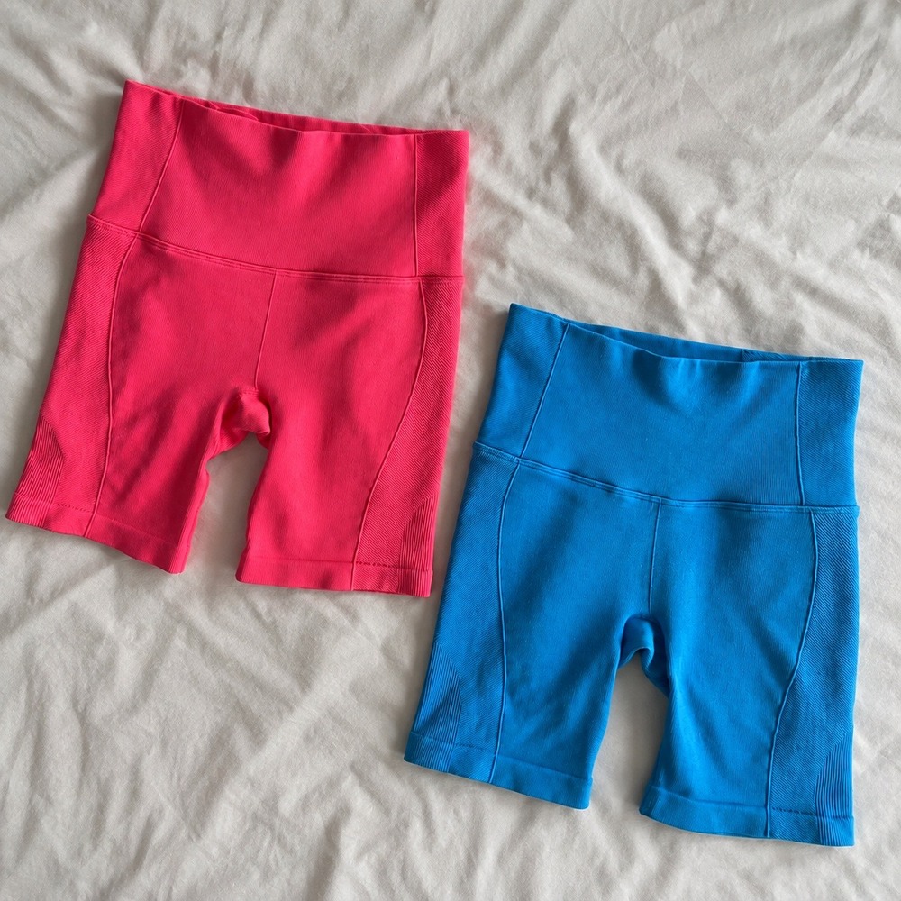 All in Motion Womens Seamless Ribbed Bike Shorts 2 Pack Blue Pink Small